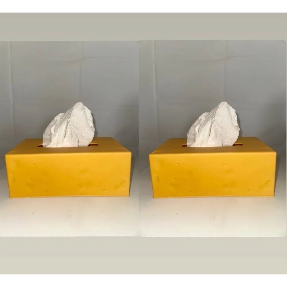 Yellow Cheese Rectangle Tissue Box Cover 2pc New Novelty